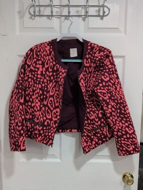 GAP Maroon and Pink Animal Print Zip Jacket